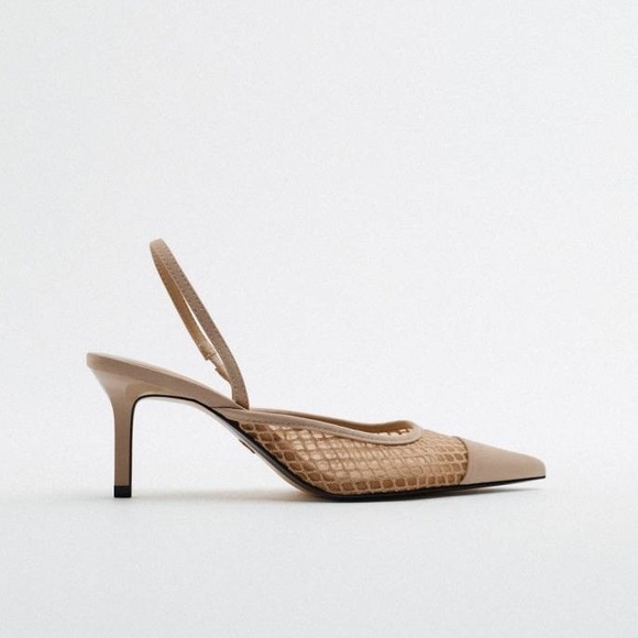 Zara NWT Mesh net detail pointed toe sling back heels size 40 - Picture 12 of 12
